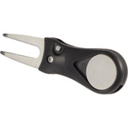 Retractable Divot Repair Tool with Magnetic Ball Marker Laser Engraving - Black - Front Left Angle