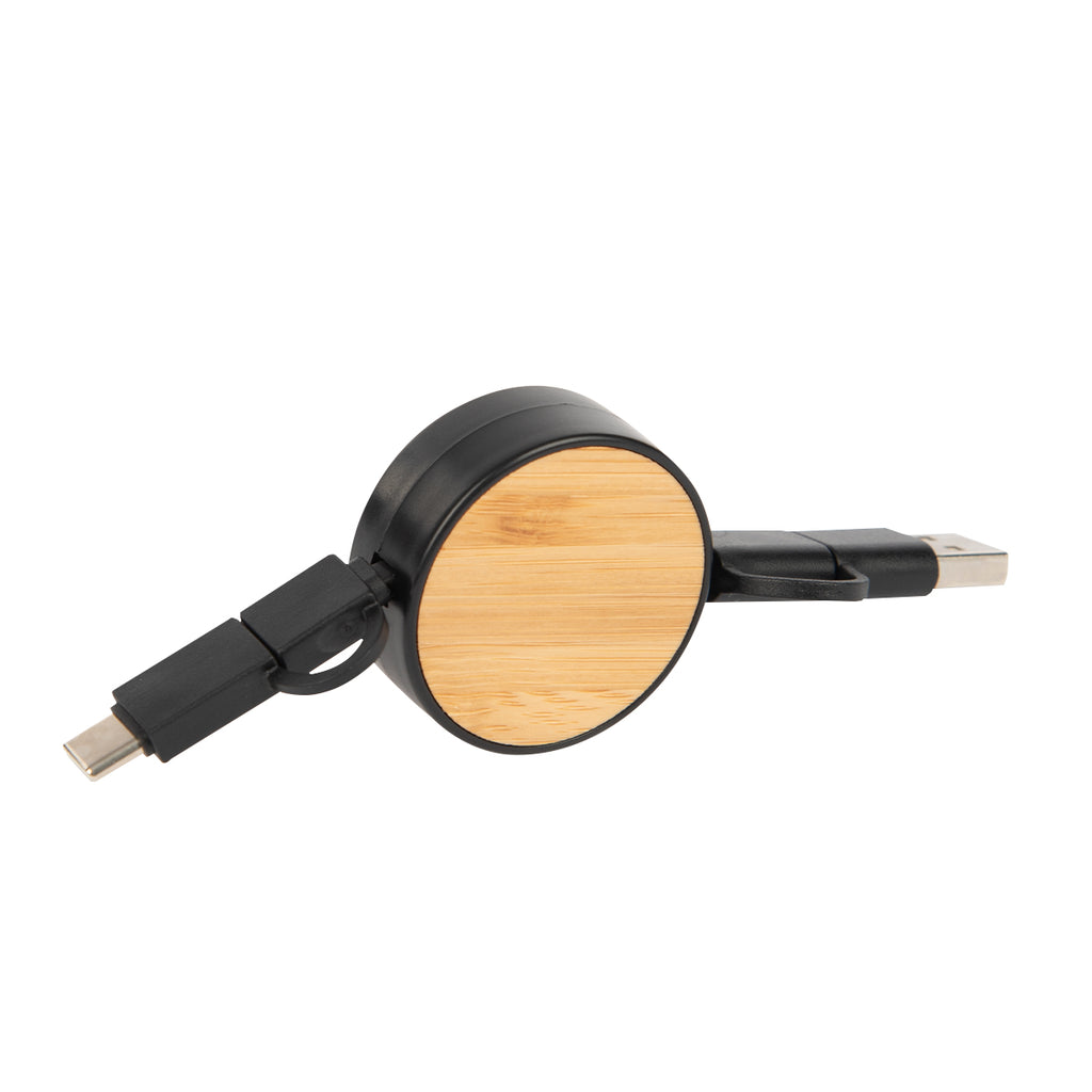 Retractable Three-Way Charging Cable in Bamboo - Angle