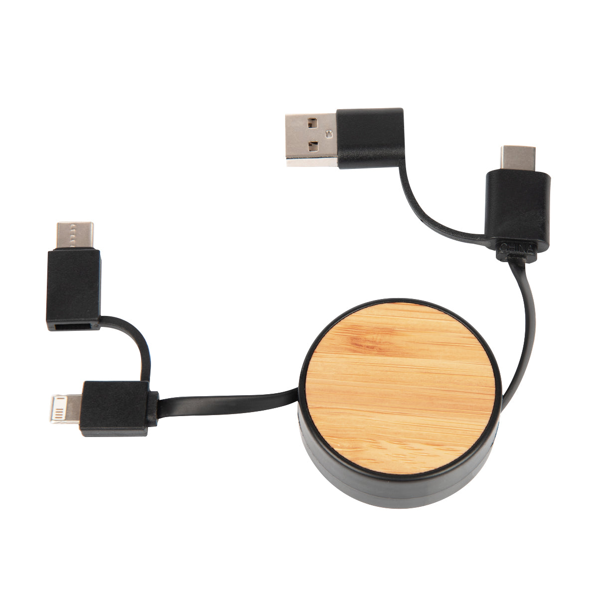Retractable Three-Way Charging Cable in Bamboo - Cable