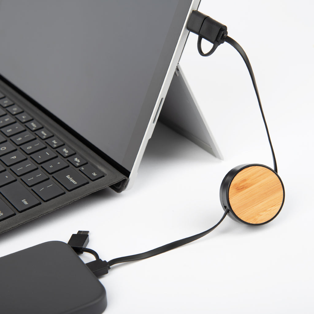 Retractable Three-Way Charging Cable in Bamboo - Inset+