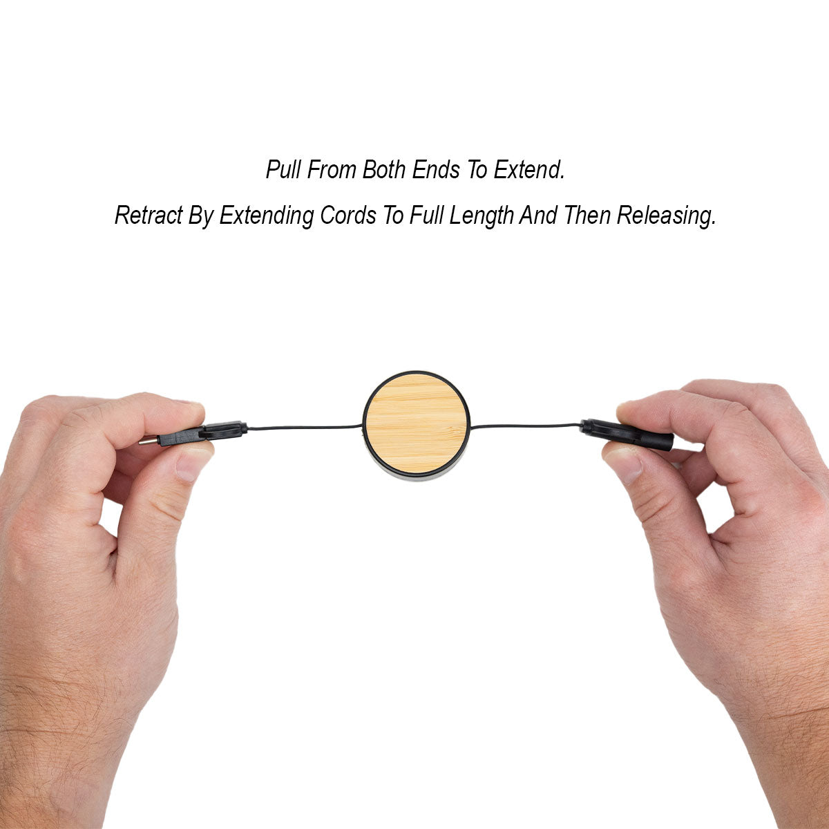 Retractable Three-Way Charging Cable in Bamboo - Instruction