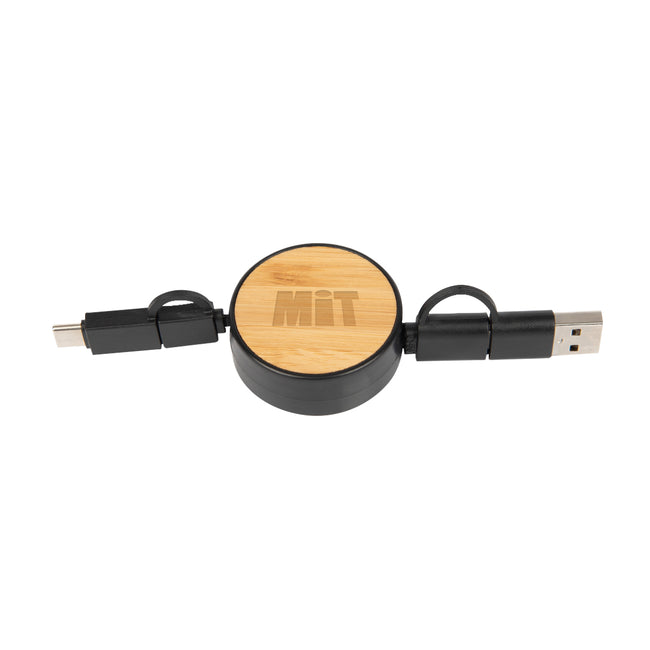Retractable Three-Way Charging Cable in Bamboo