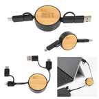Retractable Three-Way Charging Cable in Bamboo