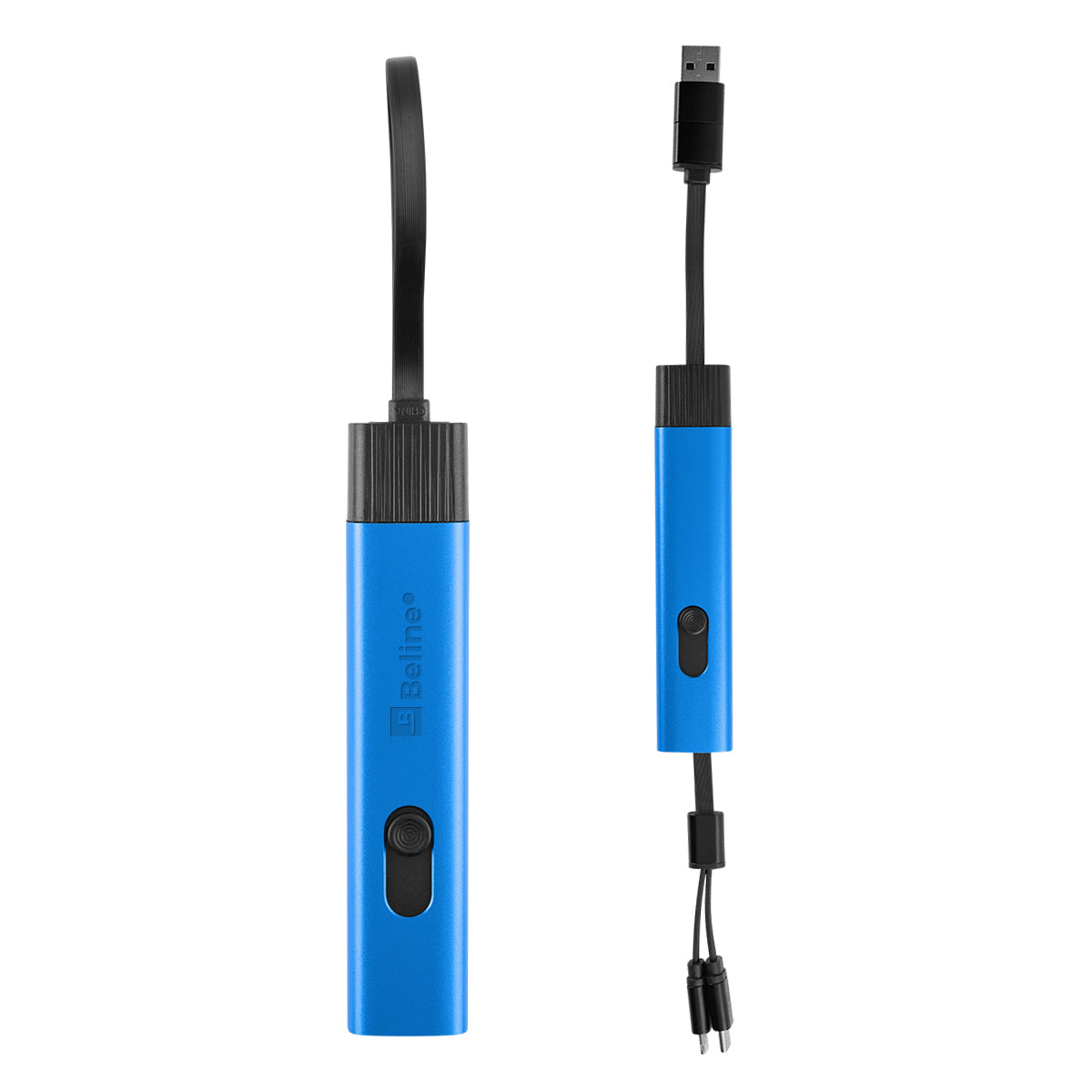 Retractable Travel Charging Cable in Recycled Aluminum Laser Engraving - Royal Blue - Laser Engraving