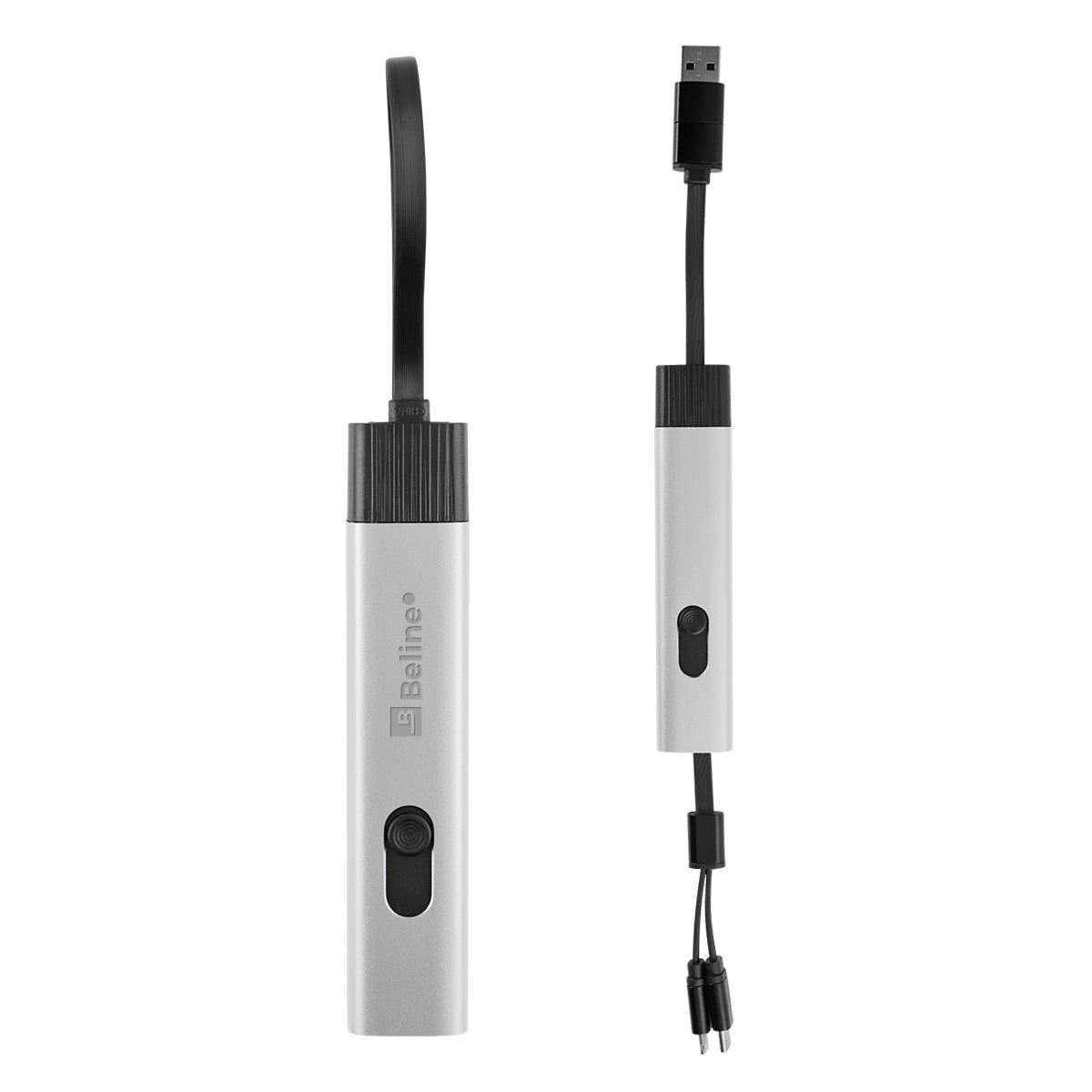Retractable Travel Charging Cable in Recycled Aluminum Laser Engraving - Silver - Laser Engraving