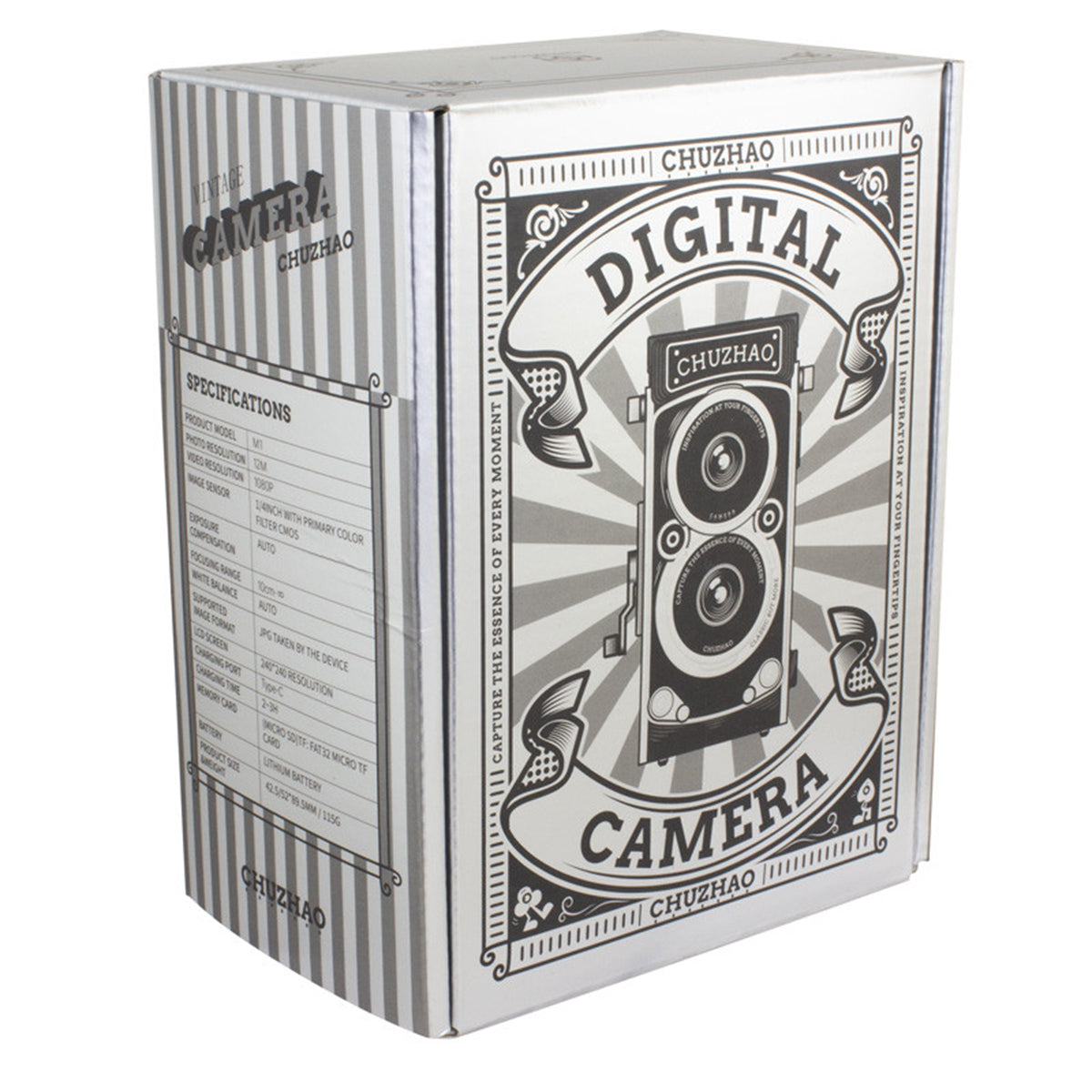 Retro Digital Camera, CinemaFlex - Black with Silver - Packaging