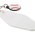 Retro Motel Key Tag with Baseball Charm - White - Detail