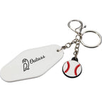 Retro Motel Key Tag with Baseball Charm - White - Front