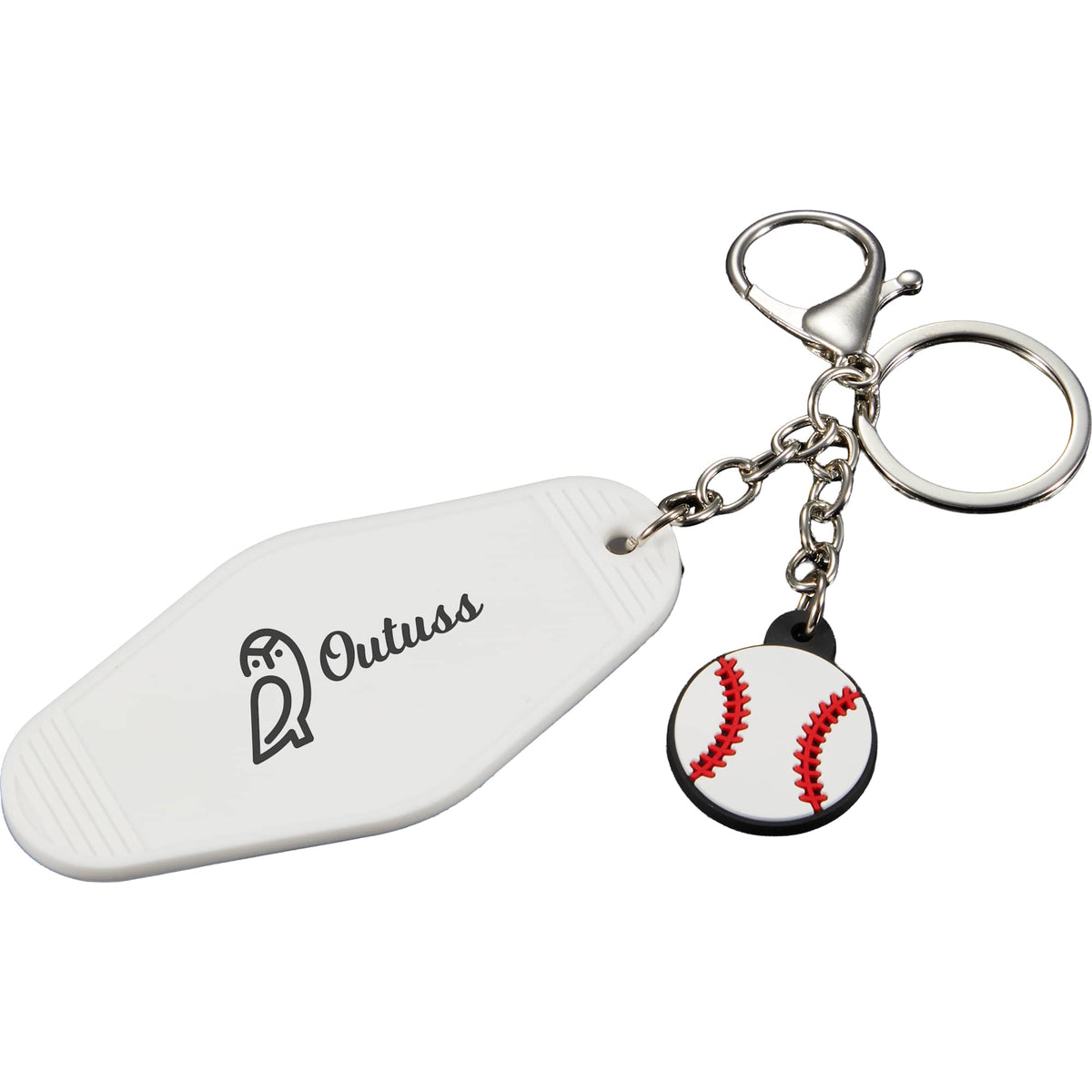 Retro Motel Key Tag with Baseball Charm - White - Front