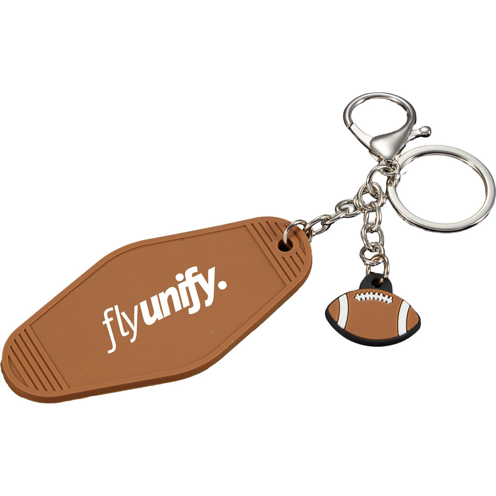 Retro Motel Key Tag with Football Charm - Brown - Front
