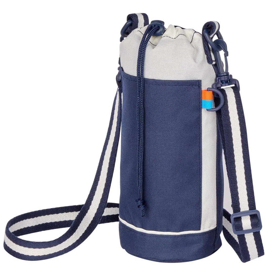 Retro Sport Bottle Sling in Recycled Polyester Transfer - Navy - Left Angle