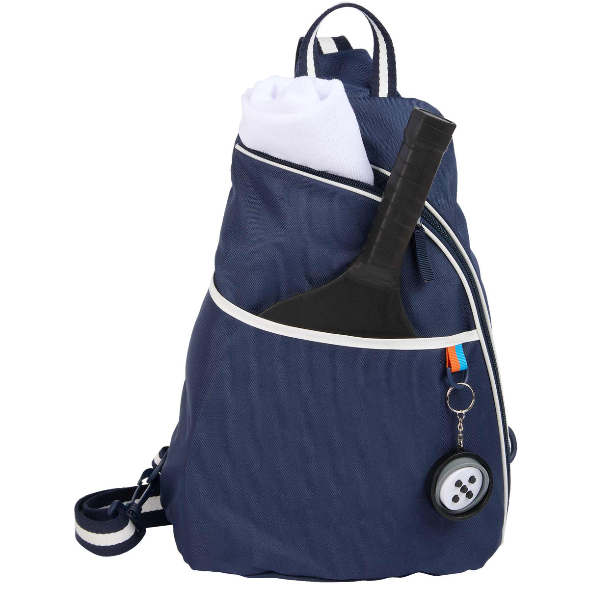 Retro Sport Sling Backpack for Tennis, Golf and Pickleball - Navy - Front Propped 2