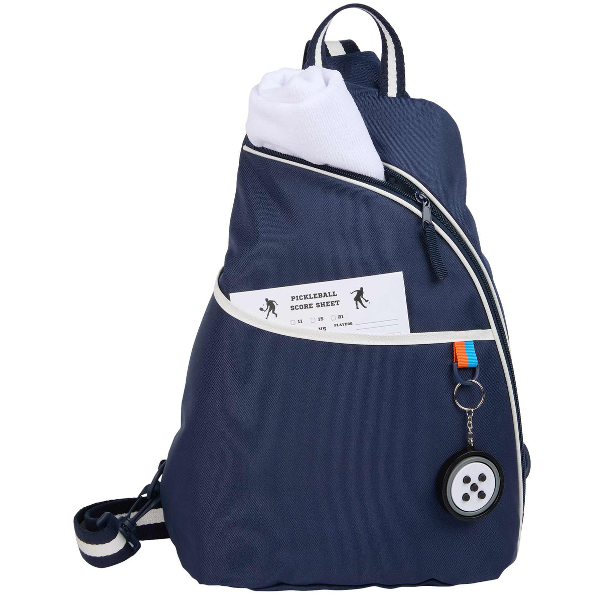 Retro Sport Sling Backpack for Tennis, Golf and Pickleball - Navy - Front Propped