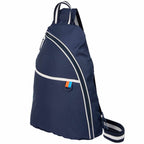 Retro Sport Sling Backpack for Tennis, Golf and Pickleball Transfer - Navy - Left Angle