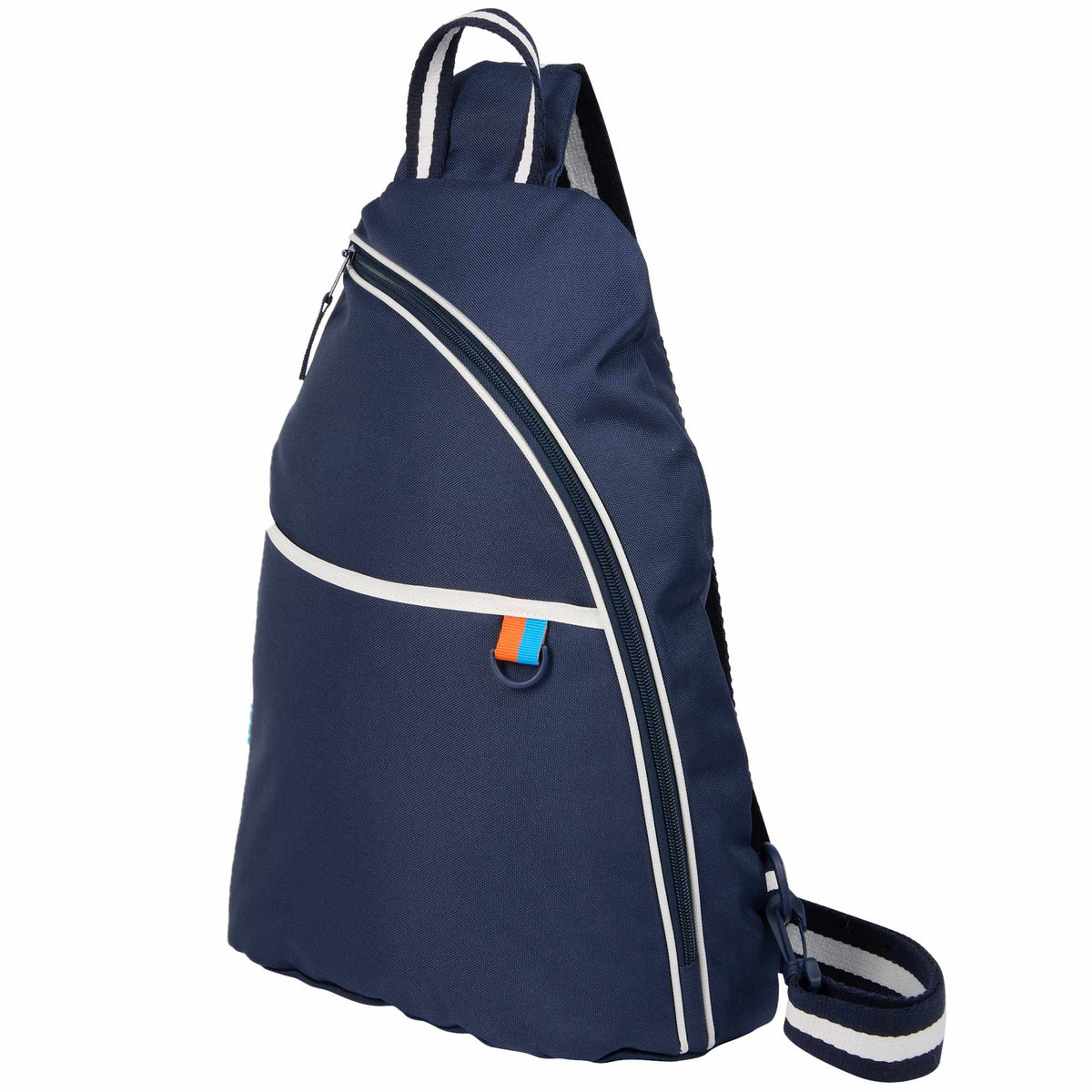 Retro Sport Sling Backpack for Tennis, Golf and Pickleball Transfer - Navy - Left Angle
