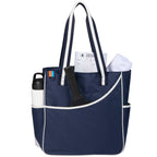 Retro Sport Tote with Pickleball Paddle Pocket Transfer - Navy - Front Propped