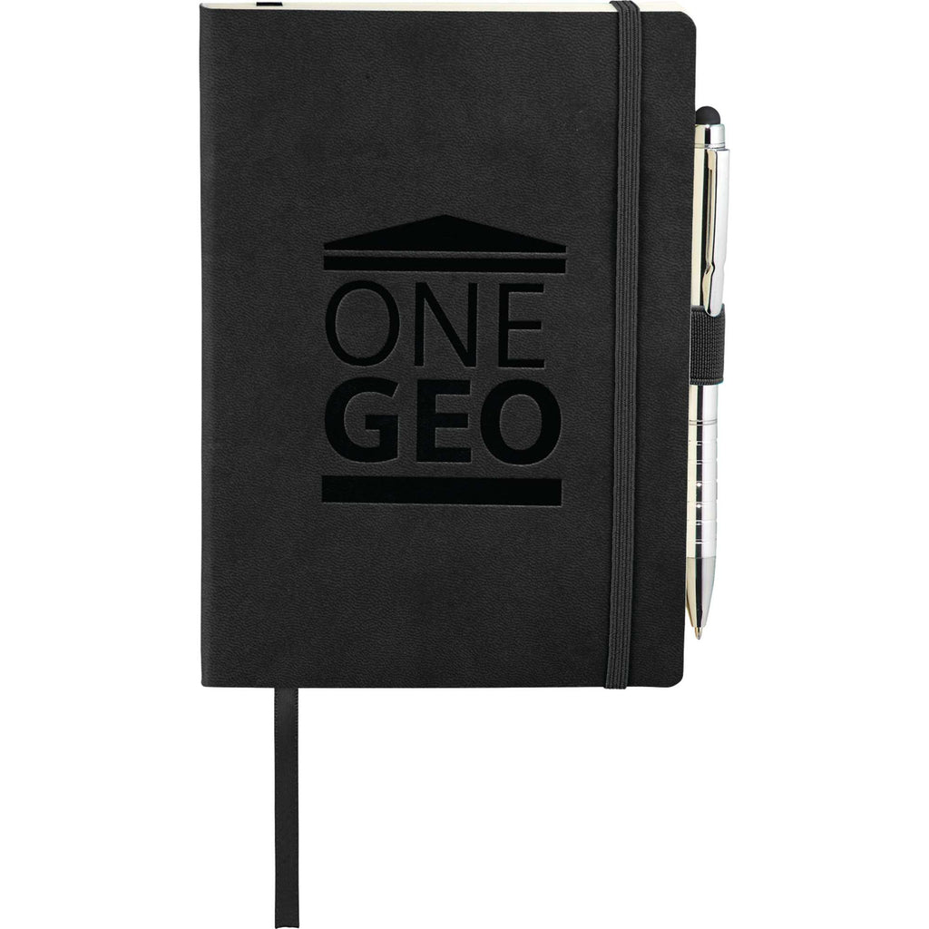 Revello Soft Cover Journal and Stylus Pen Set, 5 x 7 Inches Debossing - Black - Front