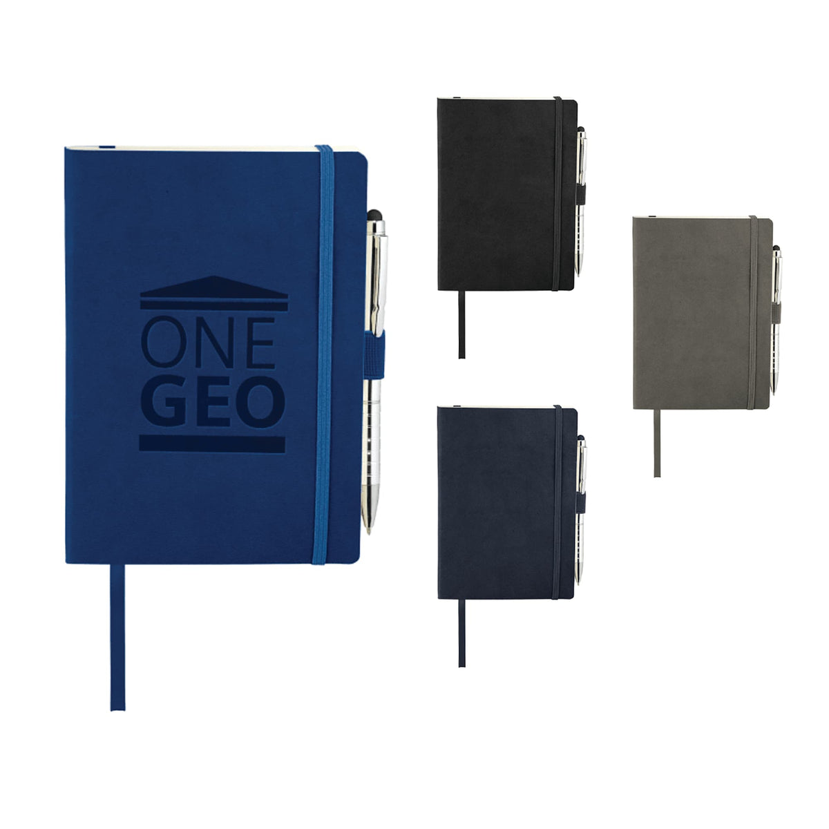 Revello Soft Cover Journal and Stylus Pen Set, 5 x 7 Inches Debossing - Blue - Front Group