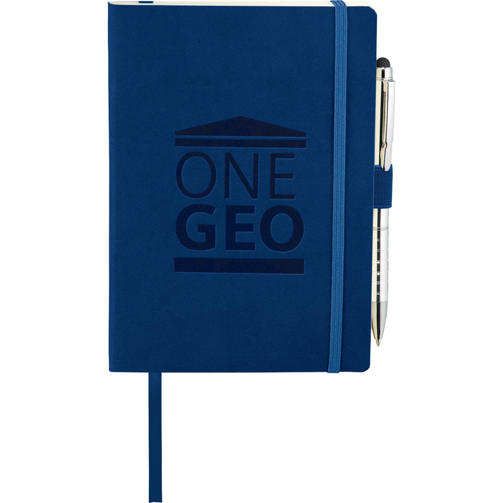 Revello Soft Cover Journal and Stylus Pen Set, 5 x 7 Inches Debossing - Blue - Front