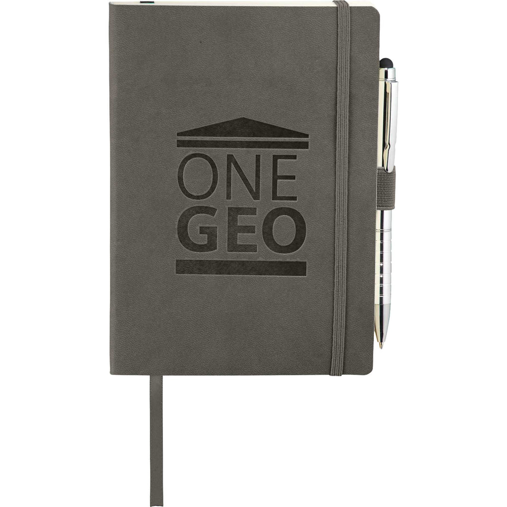 Revello Soft Cover Journal and Stylus Pen Set, 5 x 7 Inches Debossing - Gray - Front