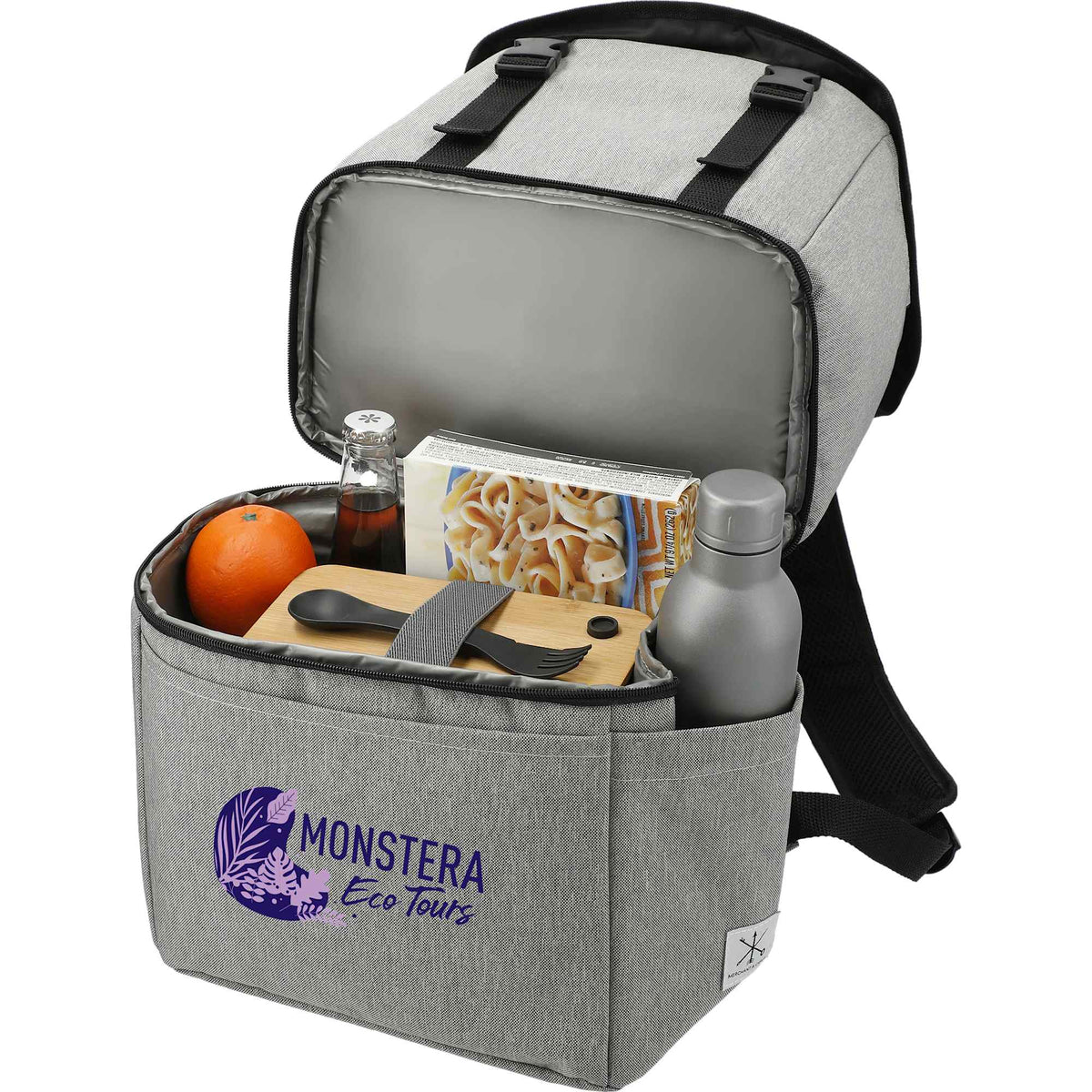 Revive Recycled Backpack Cooler with Dry Top Section Embroidery - Graphite - Left Angle 2