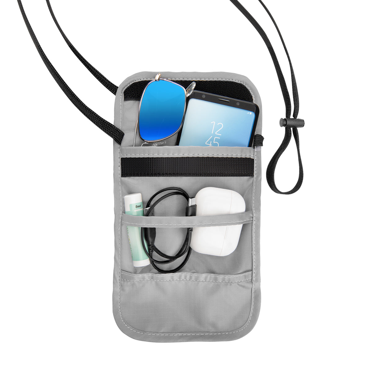 RFID Blocking Neck Wallet - Gray - Contents
