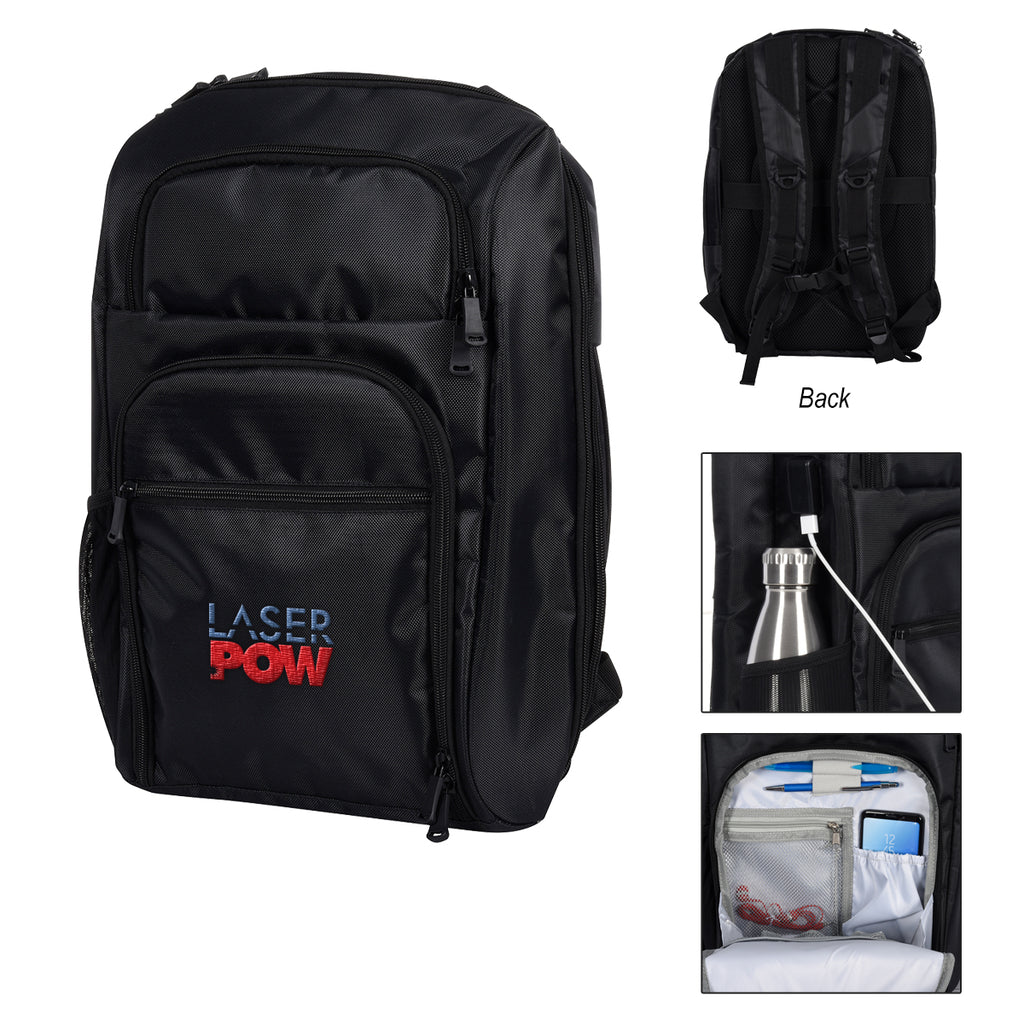 RFID Laptop Backpack and Briefcase - Black - Embroidery