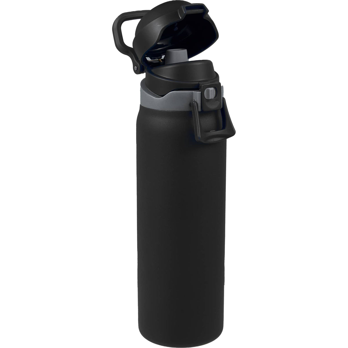 Rhine Sip or Swig Insulated Bottle, 30 oz Full Color - Black - Right Angle Open