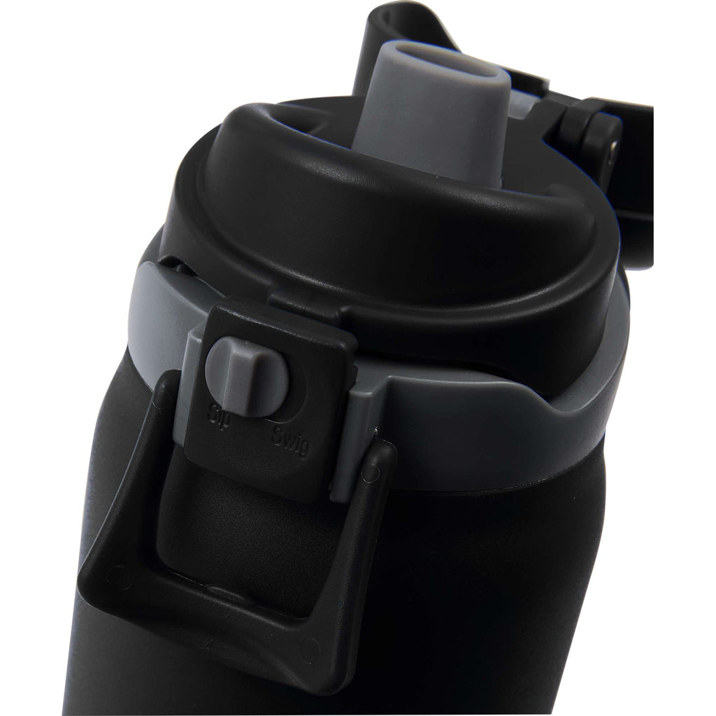 Rhine Sip or Swig Insulated Bottle, 30 oz Full Color - Black - Sip Button Detail