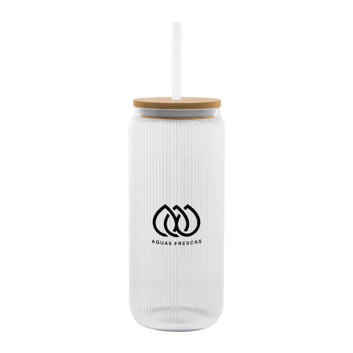 Ribbed Borosilicate Glass Can with Bamboo Lid, 20 oz - Clear - Silk Screen