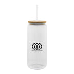 Ribbed Borosilicate Glass Can with Bamboo Lid, 20 oz - Clear - Silk Screen