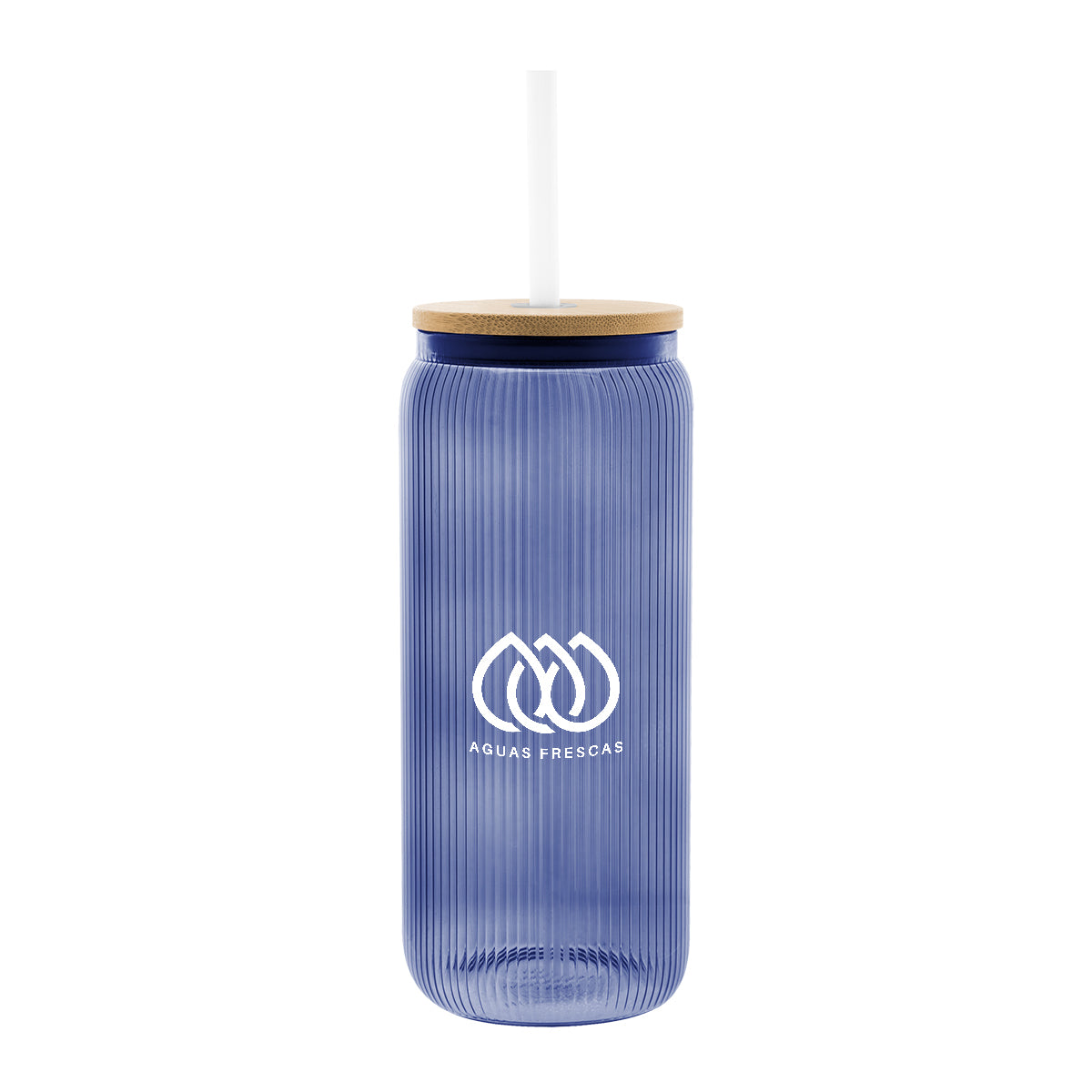 Ribbed Borosilicate Glass Can with Bamboo Lid, 20 oz - Silk Screen
