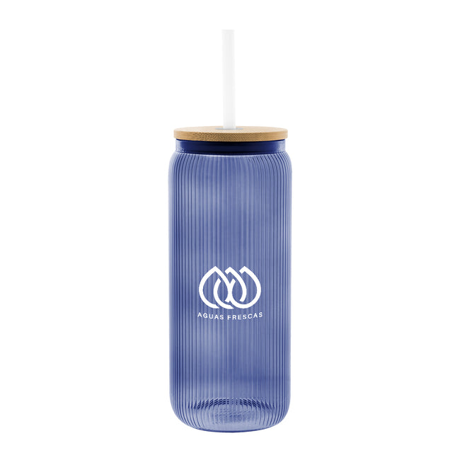Ribbed Borosilicate Glass Can with Bamboo Lid, 20 oz