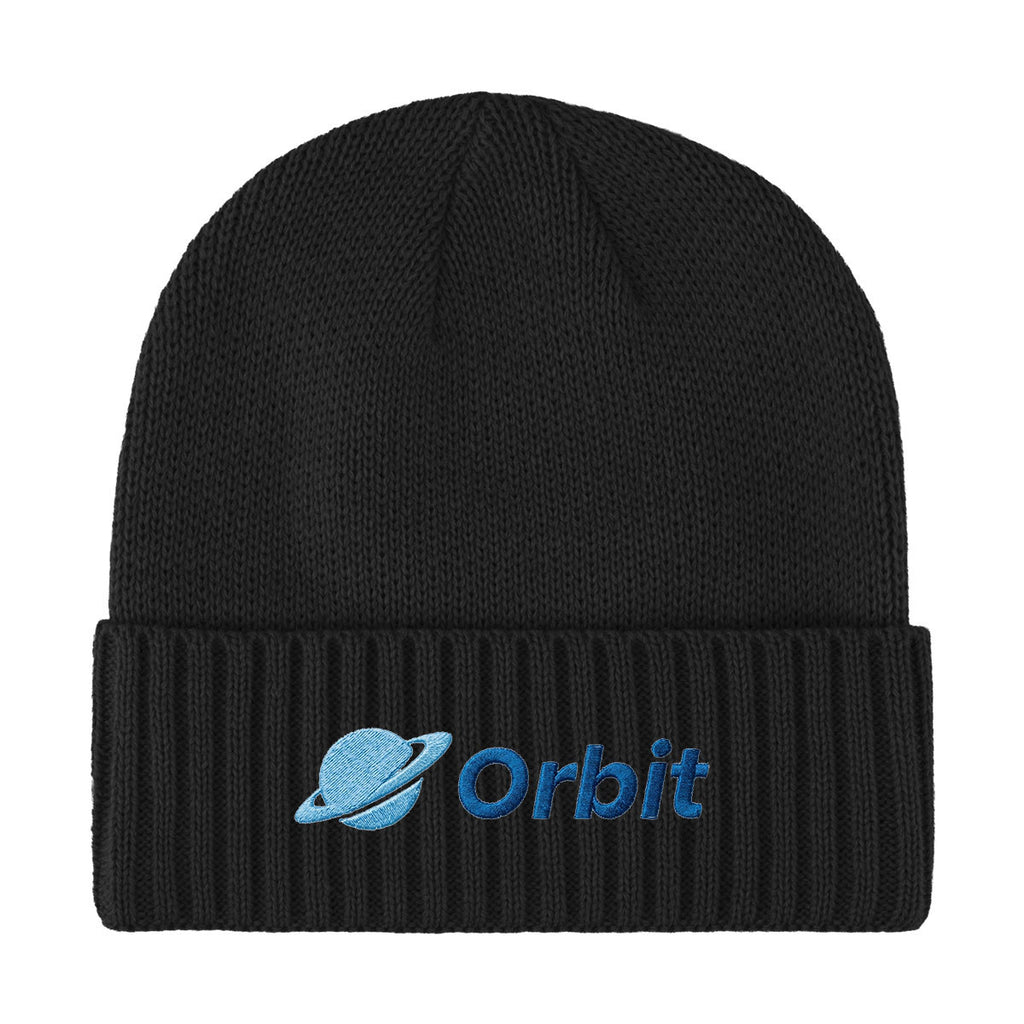 Ribbed Cuff Beanie in Recycled PET - Black - Embroidery