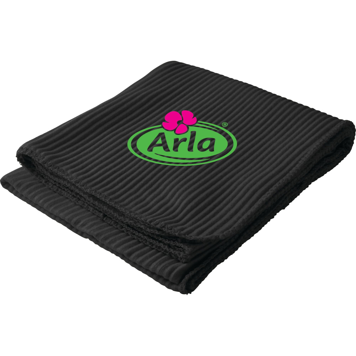 Ribbed Fleece Blanket with Whip-Stitched Edge Embroidery - Black - Front