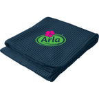 Ribbed Fleece Blanket with Whip-Stitched Edge Embroidery - Navy - Front