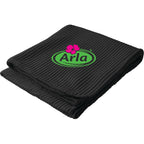 Ribbed Fleece Blanket with Whip-Stitched Edge Full Color - Black - Front