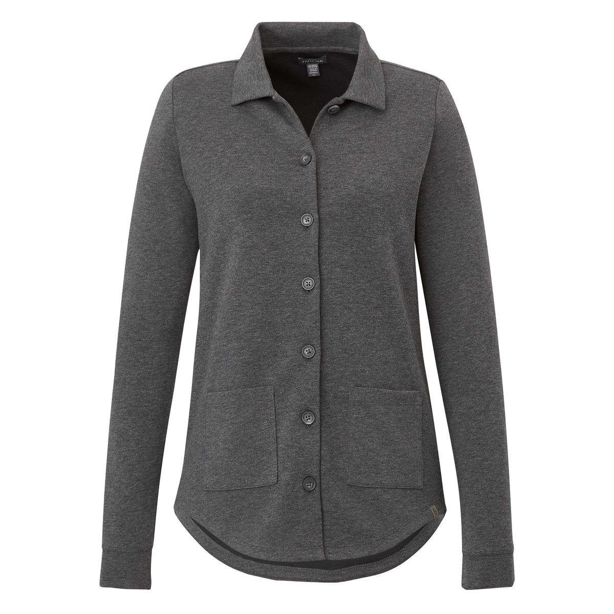 Rigi Eco Knit Button Cardigan for Women Embroidery - Heather Dark Charcoal - Front