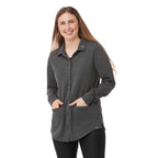 Rigi Eco Knit Button Cardigan for Women Transfer - Heather Dark Charcoal - On Model Front