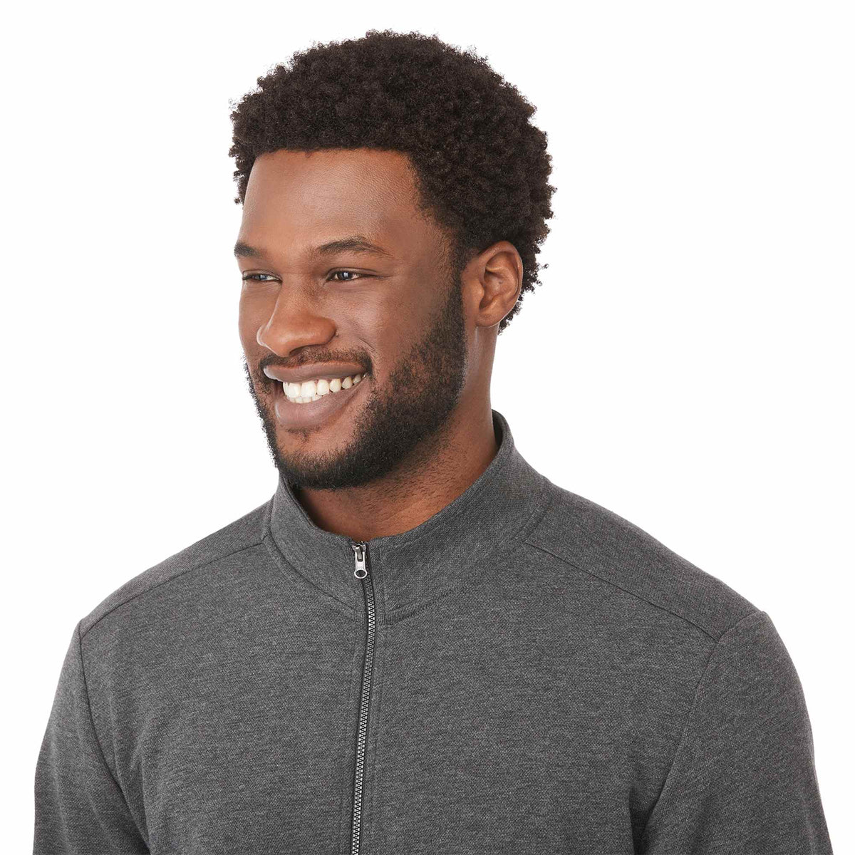Rigi Eco Knit Full Zip Jacket for Men Embroidery - Heather Dark Charcoal - On Model Detail 2