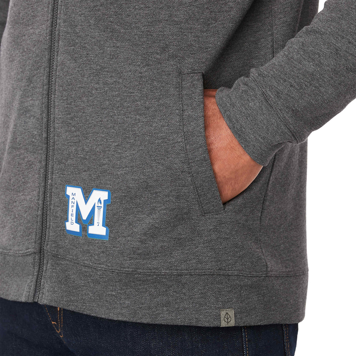 Rigi Eco Knit Full Zip Jacket for Men Embroidery - Heather Dark Charcoal - On Model Detail