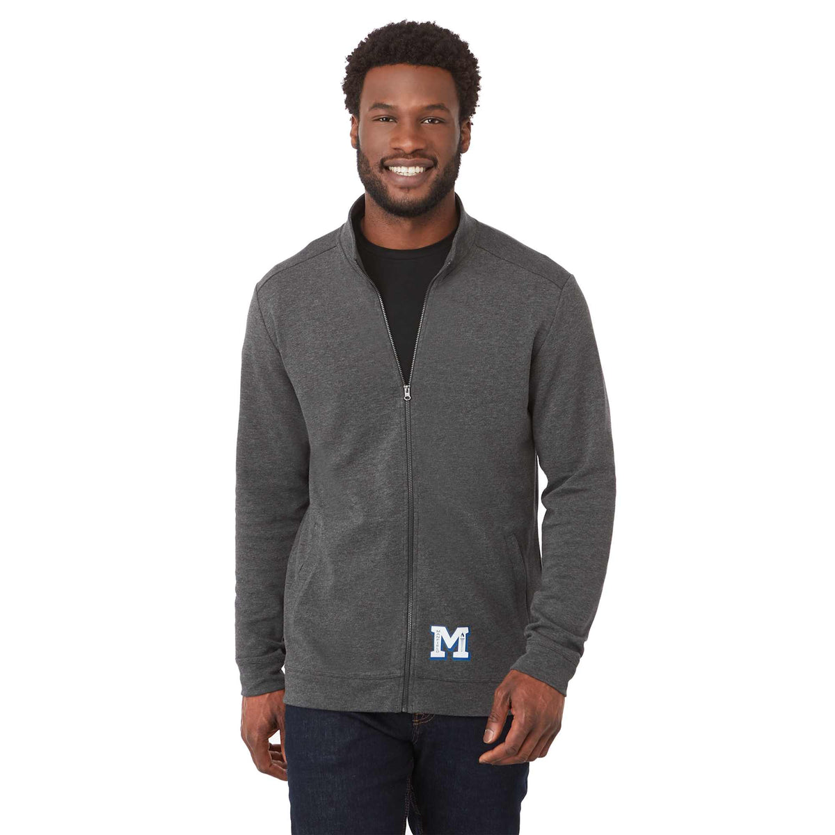 Rigi Eco Knit Full Zip Jacket for Men Transfer - Heather Dark Charcoal - On Model Front