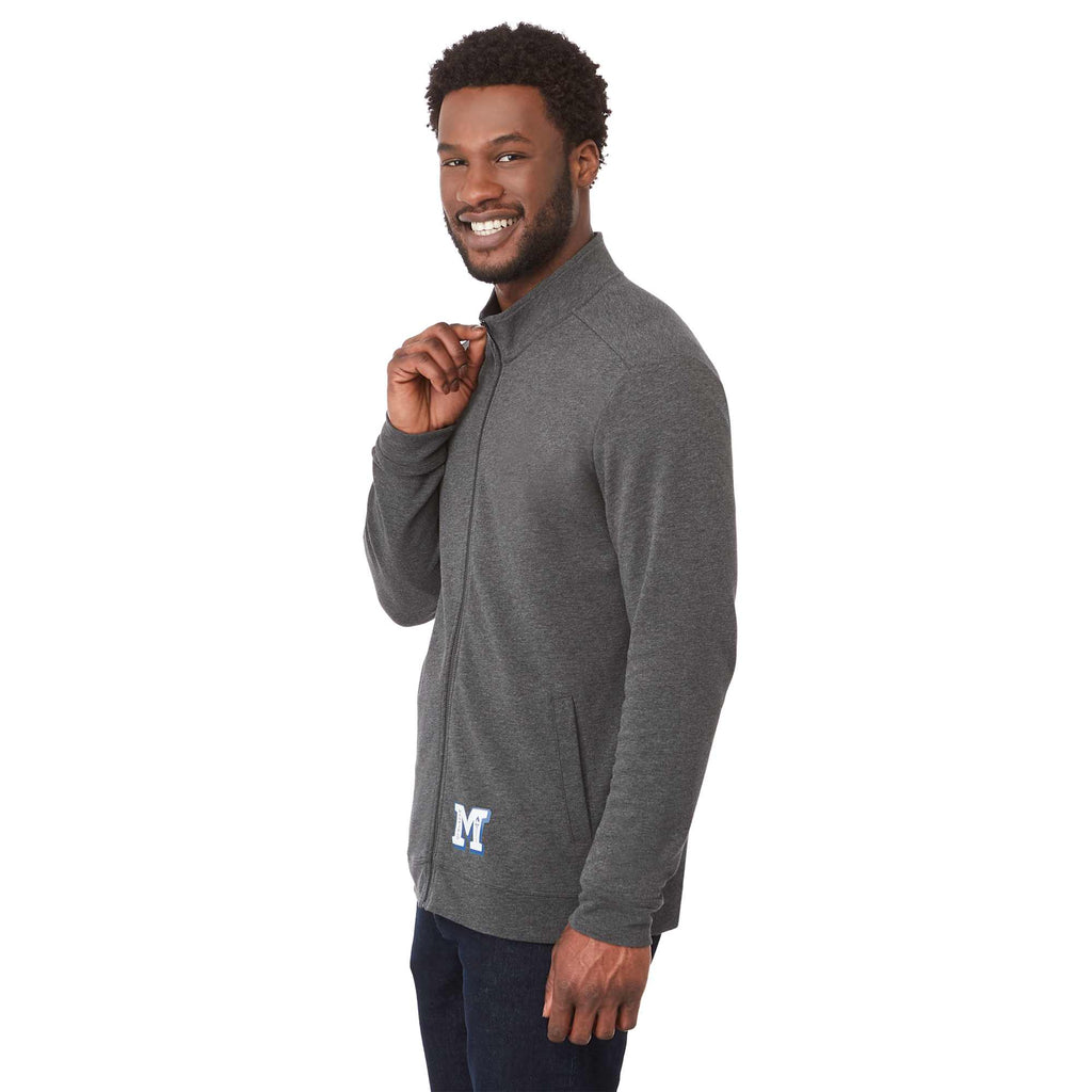 Rigi Eco Knit Full Zip Jacket for Men Transfer - Heather Dark Charcoal - On Model Right Angle