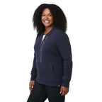 Rigi Eco Knit Full Zip Jacket for Women Transfer - Vintage Navy - On Model Right Angle