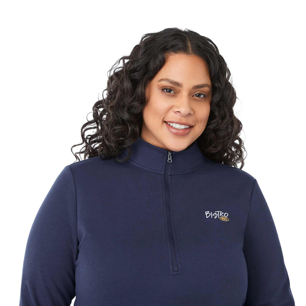 Rigi Eco Knit Half Zip for Women Embroidery - Vintage Navy - Front On Model 2