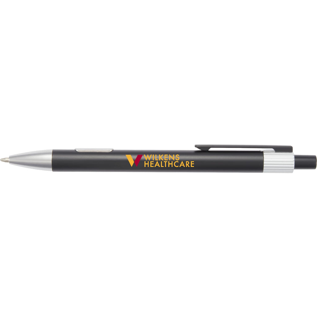 Riley Gel Pen in Recycled Aluminum with Silver Accents - Black - Front