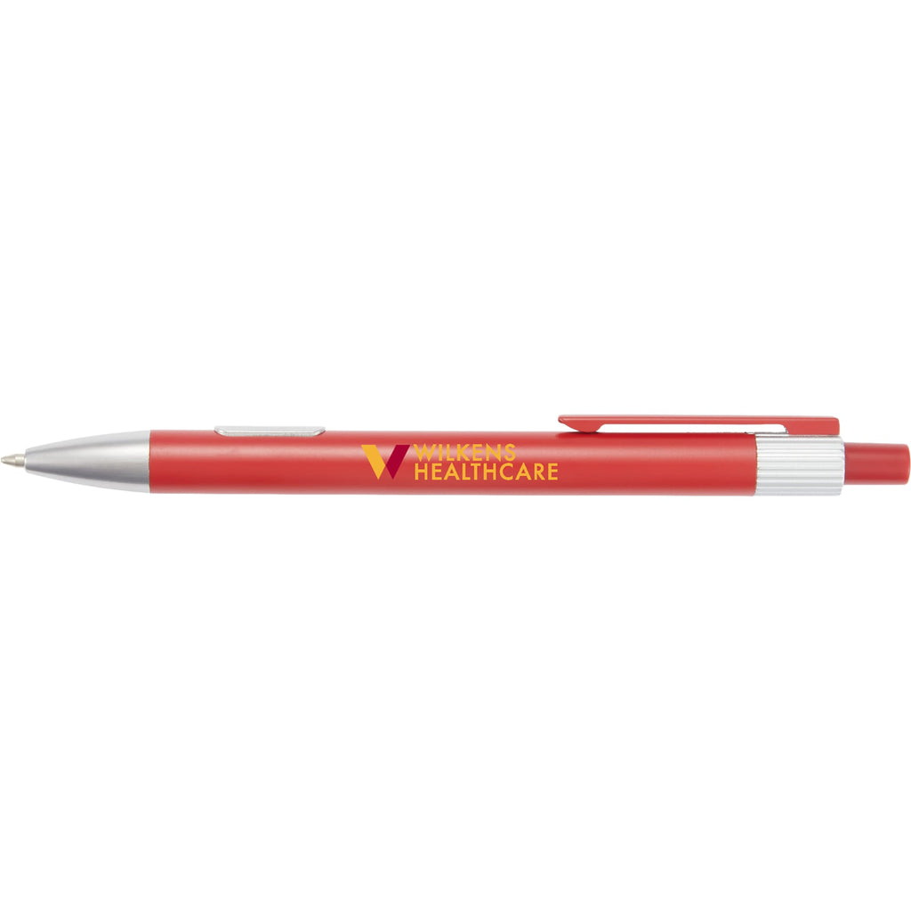Riley Gel Pen in Recycled Aluminum with Silver Accents - Red - Front