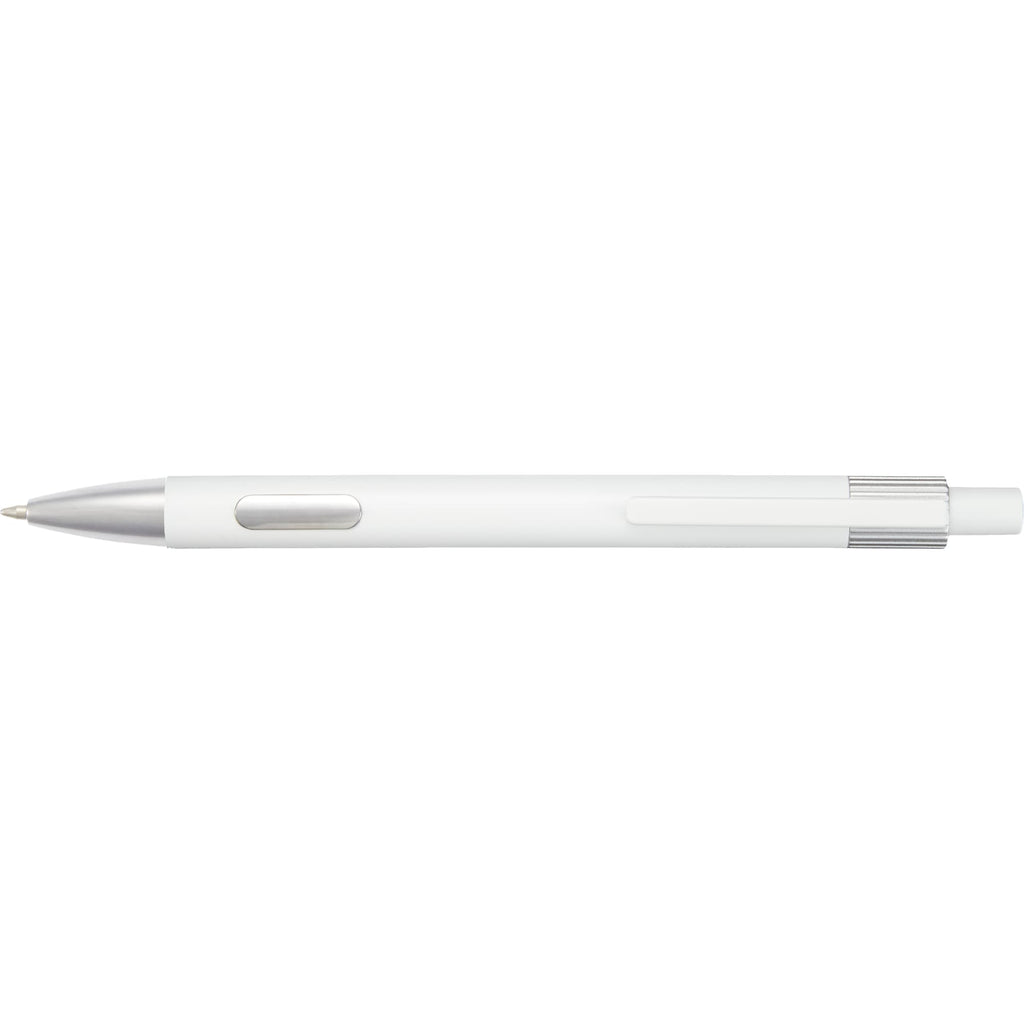 Riley Gel Pen in Recycled Aluminum with Silver Accents - White - Clip
