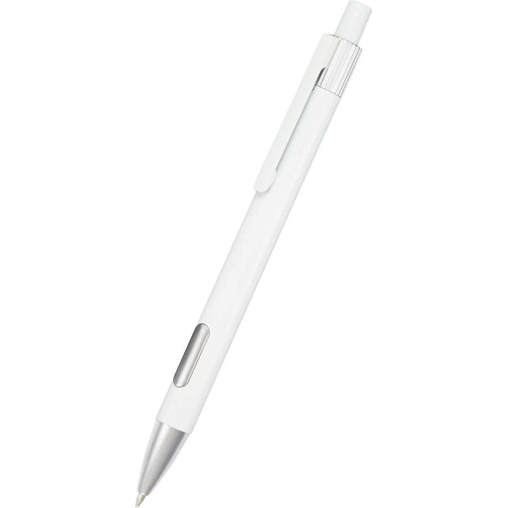 Riley Gel Pen in Recycled Aluminum with Silver Accents - White - Detail