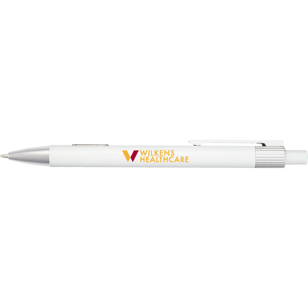 Riley Gel Pen in Recycled Aluminum with Silver Accents - White - Front